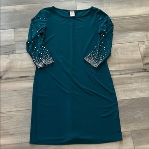 MSK 3/4 Sleeve Beaded Trim Sheath Dress size Medium